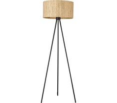 a floor lamp with a light shade on it's top and two black legs