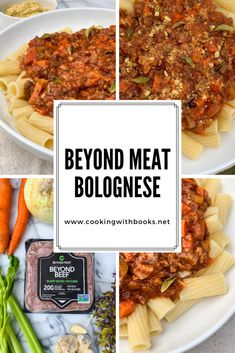 the collage shows different types of meat and pasta