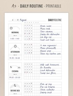 the daily routine printable is shown in blue ink