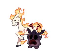 an image of two cartoon animals with fire coming out of their mouths and one is holding the other's back