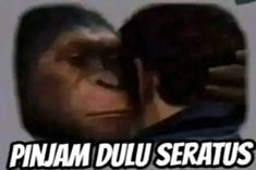 a monkey with its head in the air and text that reads, pinjam duu seratus