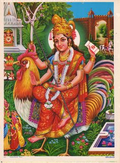 Paper size 12.75 by 9.5 inches. Bahuchara Mata upon her vehicle the cockerel. Vintage devotional print. Published by Brijbasi. 20 plus years old. Bahuchara Mata is a goddess of chastity and fertility, and the patroness of the hijra, transgender, people of India. Image clean & good. Very light wear to border. $4 domestic shipping, overseas $18. Flat rate for any number of prints. Vintage Edit, Durga Ji, Happy Navratri Images, Navratri Images, Litho Print, Shiva Photos, Hindu Mythology, Happy Navratri