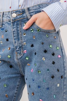 She’s a Gem Rhinestone Stretch Jeans- Medium Wash – Gilded Swan Boutique Rhinestone Pants, Sparkle Jeans, Rhinestone Denim, Construction Fabric, Hotfix Rhinestone, Rhinestone Jeans, Stretch Denim Pants, Clothing Diy