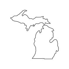 a black and white outline map of the state of michigan, on a white background