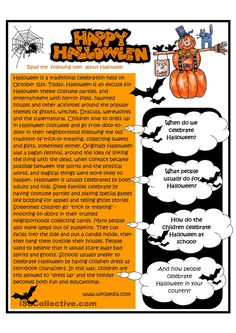 an orange and black flyer for halloween with pumpkins, bats and witches on it