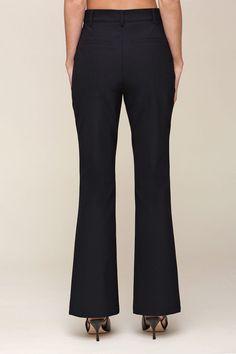 Our timeless trouser is updated with a high rise, flare leg, and flattering pintuck detailing for a modern take on a classic. These black trouser pants are crafted from a wrinkle-resistant stretch fabrication for easy all-day wear. Style #: 84078 Black Wide Leg Pants With Pressed Crease, Tailored Black Flare Wide Leg Pants, Tailored Flare Black Pants, Tailored Black Flare Pants, Black Tailored Flare Pants, Flared Wide Leg Pants With Pressed Crease For Work, Fitted Flare Bottoms With Pressed Crease, Classic Flare Dress Pants For Workwear, Tailored Flare Bottoms With Pressed Crease