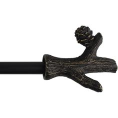 The rod set includes 1 rod, 1 set of two finials, and brackets. The adjustable curtain rod measures 1" diameter and comes with branch-shaped poly-resin finials in black with gold highlights. The finials measure 4 1/4" long and 3 3/4" wide. Round Curtain Rod, Bali Blinds, Metal Curtain Rod, Cafe Curtain Rods, Leaf Curtains, Curtain Rod Hardware, Witch Cottage, Double Rod Curtains, Double Curtains