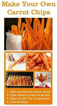 the instructions for how to make your own carrot chips are shown in this advert