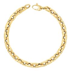 Our Chunky Box Chain Bracelet is our newest chain. These handmade links are soldered together by our artisan jewelers. These links were created for the ultimate statement piece just in time for sweater season. Also available as a necklace and made in 14k solid gold this chain will soon become your new favorite. Link Size: 9mm(H) x 6mm(W) Solid 14K Gold - Semi Hollow Links Lobster Clasp Lock Lifetime Guarantee Formal Rolo Chain Bracelet Jewelry, Box Chain Link Bracelet, Yellow Gold Link Bracelets With Chunky Chain, Yellow Gold Chunky Chain Link Bracelet, Yellow Gold Chunky Chain Jewelry With Oval Links, Timeless Gold Cable Chain Bracelet, Elegant Rolo Chain Link Bracelet, Yellow Gold Rolo Chain Link Bracelet, Yellow Gold Link Bracelet With Rolo Chain