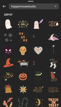 an iphone screen with halloween stickers on it