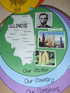 a plate with pictures and words on it that says illinois is our state, our country, our continent