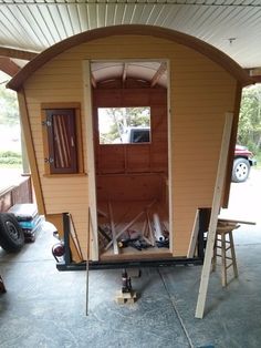 the inside of a tiny house being built