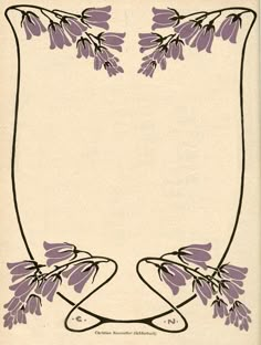 an old book with purple flowers in the middle and black lines on the front cover