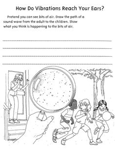 a book page with an image of children in the background and text that reads how do vibrations reach your ears?