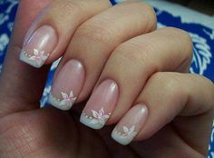 Plumerias! French Tip Nail Designs, French Manicure Nails, Nagel Tips, Nail Art Designs Summer, Flower Nail Designs, Her Nails, White Nail Designs, Simple Nail Art Designs, Wedding Nails Design