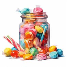 a jar filled with lots of colorful candy