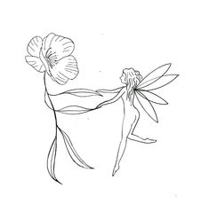 a black and white drawing of a woman with flowers in her hair holding the back of her body