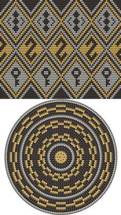 two circular rugs, one with an abstract design and the other with a geometric pattern