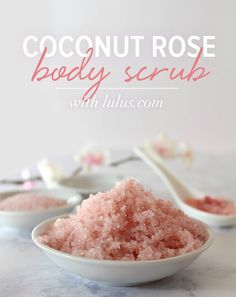 Coconut Rose Body Scrub DIY at LuLus.com! Ingredients: -1 Tablespoon Room Temperature Coconut Oil -2 Tablespoons Finely Ground Pink Himalayan Salt or Sea Salt -3-4 Drops Rose Organic Essential Oil Simply whisk these three ingredients together with a fork for a ready-to-use scrub! Use on hands, feet, arms, and legs. Store leftovers in an airtight container. Rose Body Scrub, Rose Scrub, Salt Scrub Recipe, Health Coconut Oil, Diy Coconut, Scrub Diy, Homemade Scrub, Rose Body