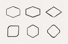 six different shapes drawn in black ink on white paper, each with an individual's own line