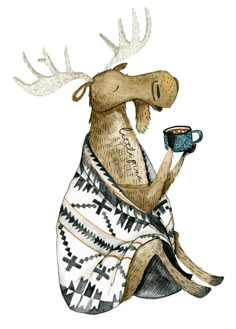 a drawing of a moose holding a cup