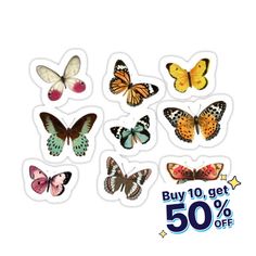 the butterflies stickers are on sale for $ 50 each, and they have different colors