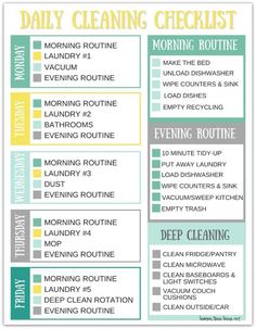 the daily cleaning checklist is shown in green, yellow and gray colors with text