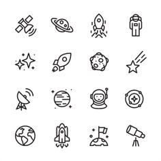 black and white space related icons