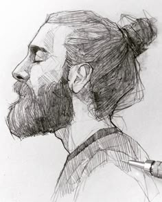 a pencil drawing of a man with a beard