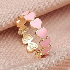 Pink Heart Decor Ring About A Size 6 Can Be Adjusted To Fit A Bigger Size -Pink And Gold Design Pet Friendly Home Smoke Free Home Dainty Band, Heart Decor, Gold Ring Sets, 6 Rings, Pink Jewelry, Cute Rings, Ring Color, Pink Ring, Heart Decorations