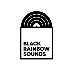 the black rainbow sounds logo is shown in white and has an image of a record on it