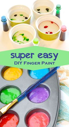 an image of some paint being used to make cupcakes with the words super easy diy finger paint