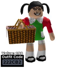 an animated character holding a basket and wearing glasses, with the text value 198 outfit code 2232