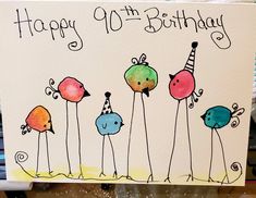 a birthday card with colorful birds on it and the words happy 9th birthday written in black ink