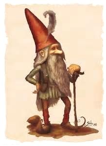 an illustration of a gnome with a hat and cane