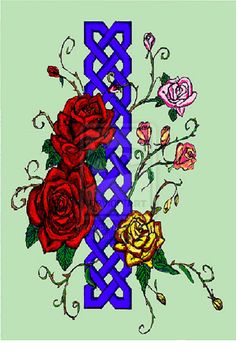 a cross stitch pattern with roses and vines