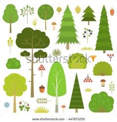 various types of trees and shrubs on a white background with clippings for text