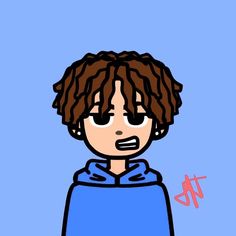 a drawing of a boy with dreadlocks and a blue hoodie is shown