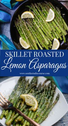 skillet roasted lemon asparagus on a white plate