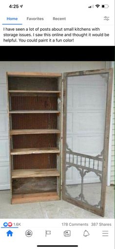 an open bookcase with mirrors on the front and back sides is shown in this instagramtion