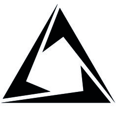 the triangle logo is black and white, with an abstract design on it's side