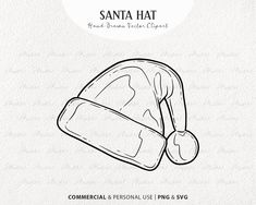 the santa hat is drawn in black and white