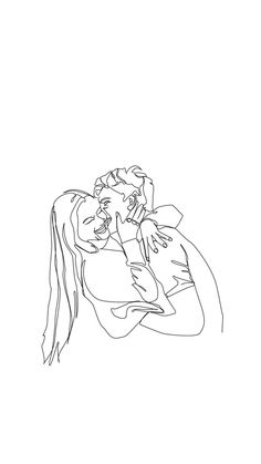 a black and white drawing of two people hugging each other with one woman's head on her shoulder