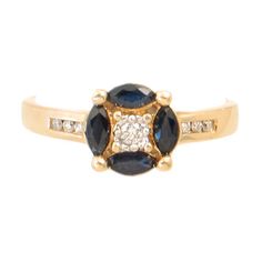 14K Gold Diamond & Sapphire Ring  Multi-Stone Ring with .12 Diamond Sapphire Ring, Dark Sapphire, Sparkling Diamond, Sapphire Diamond Ring, Gold Piece, Fashion Ring, 14k Gold Ring