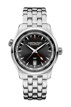 Hamilton Jazzmaster, Gmt Watch, Hamilton Watch, Water Resistant Watch, Mens Watches Black, Waterproof Watch, Black Case, Stainless Steel Band