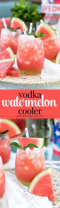 watermelon cooler cocktails with mint garnishes