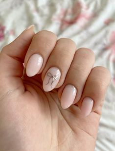 Baby pink gel nails,baby pink aesthetic,baby pink nail aesthetic,baby pink,ribbon,gold ribbon,gel nails aesthetic,almond pink nail,nail inspo Chrome Simple Nails, Simple Biab Designs, Simple Milky Nails, Milky Biab Nails, Milky Baby Pink Nails, Birthday Nails Biab, Milky Pink Almond Nails Chrome, Silver Simple Nails, Basic Biab Nails