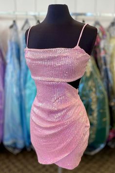 Ruched Pink Sequin Tight Short Dress Tight Short Dress, Prom Dress Pictures, Dark Red Dresses, Pink Sequin Dress, Short Bodycon Dress, Pink Homecoming Dress, Hoco Dress, Mermaid Bridesmaid Dresses, Lace Formal Dress