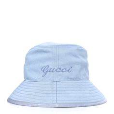 This is an authentic GUCCI Cotton Logo Cabris Bucket Hat size L in Porcelain Light Blue. This stylish hat is crafted of Gucci GG canvas in baby blue with the word Gucci embroidered across the front. Handbag Wallet, Stylish Hats, Cotton Logo, Wallet Accessories, Hat Sizes, Baby Blue, Bucket Hat, Light Blue, Porcelain