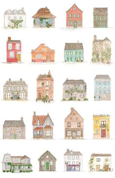 the houses are drawn in different colors and sizes